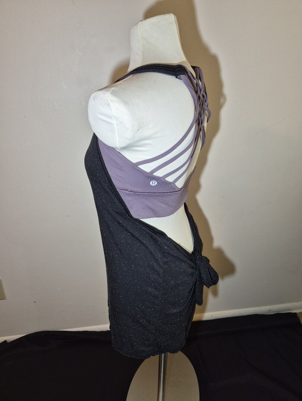 12) Lululemon Tied in Energy 2-in-1 tank Black Tank w/ Lavender Bra